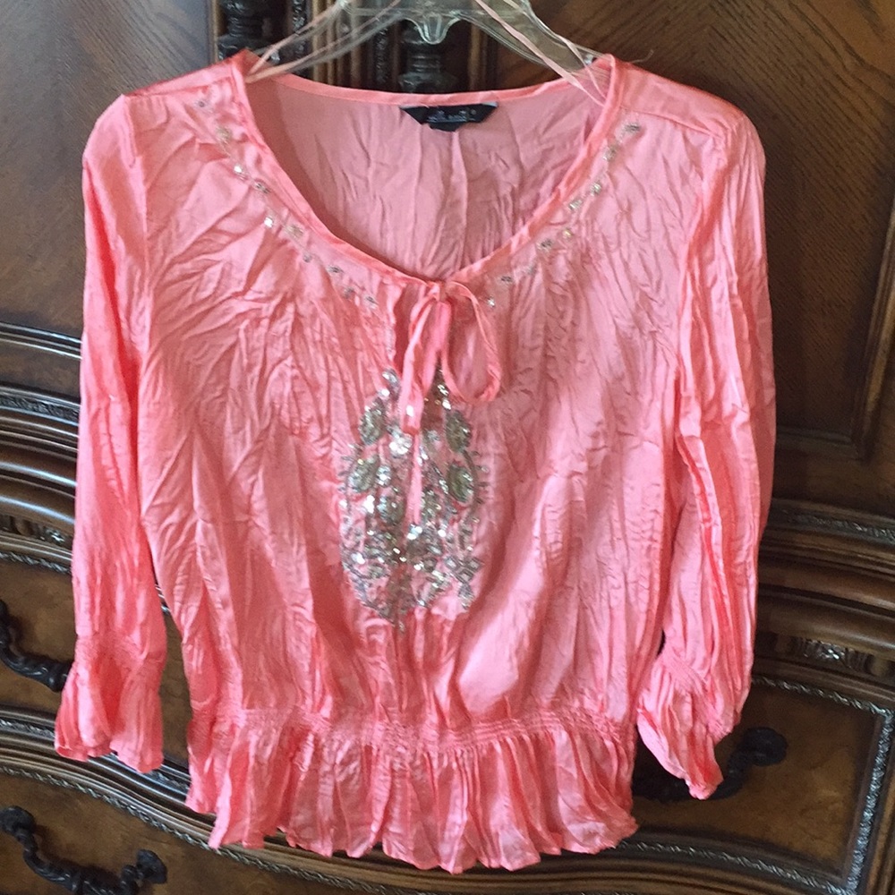 Will Smith Peach Peplum sequined Top